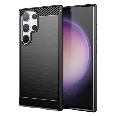 AMORUS For Samsung Galaxy S24 Ultra Case Carbon Fiber Texture Brushed Protective Phone Cover - Black