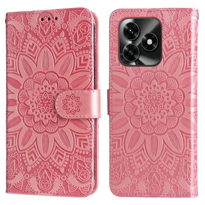 Etui na Honor X5c Plus 4G, z nadrukiem słonecznika, skórzane etui portfelowe na telefon - różowe