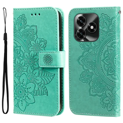 For Honor X5c Plus 4G Case Floral Pattern PU Leather Wallet Stand Phone Cover - Green