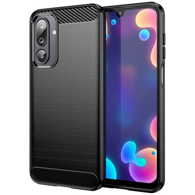 AMORUS Back Case For Samsung Galaxy F36 5G  /  M36 5G  /  F16 5G  /  M16 5G Carbon Fiber Texture Brushed Protective Phone Cover - Black