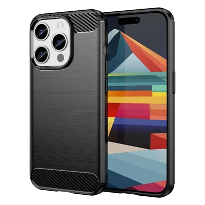 AMORUS For iPhone 15 Pro Case Carbon Fiber Texture Brushed Protective Phone Cover - Black