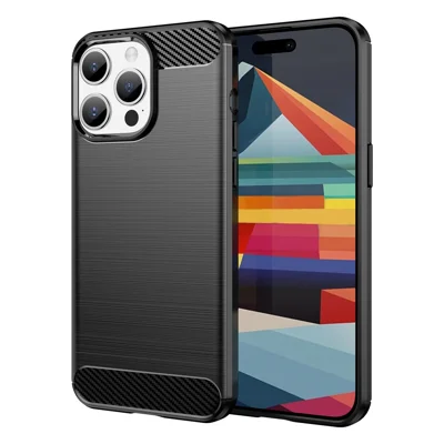 AMORUS For iPhone 15 Pro Max Case Carbon Fiber Texture Brushed Protective Phone Cover - Black
