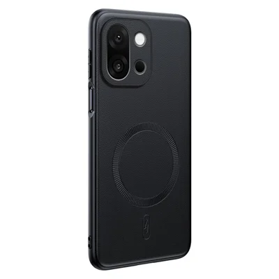 For OnePlus 15 5G Magnetic Case Leather Coated TPU + PC Phone Cover - Black