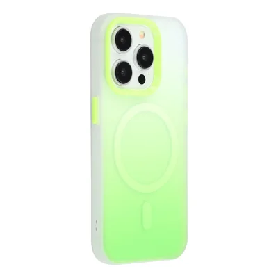 For iPhone 15 Pro Max Case Compatible with MagSafe Gradient Frosted Design PC + TPU Phone Cover - Green
