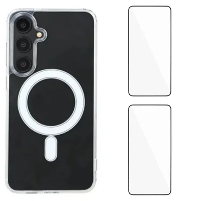 WANLONFENG For Samsung Galaxy A17 4G / Galaxy A17 5G Clear Case  LM1 Series Magnetic Case with 2Pcs Screen Films (Big Lens Hole) - Transparent