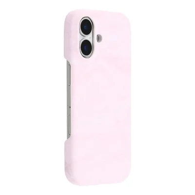 For iPhone 16 Case Velvet Texture Leather + PC Phone Back Cover - Pink
