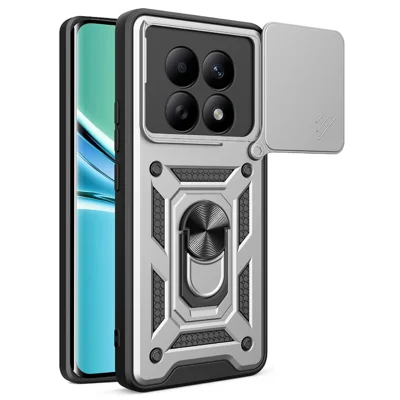 For Xiaomi Poco M8 5G / Redmi Note 15 5G (Global) Case with Slide Camera Lid PC + TPU Kickstand Phone Cover - Silver