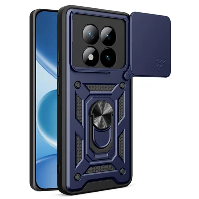 For Xiaomi Poco M8 Pro 5G / Redmi Note 15 Pro+ 5G (Global) Case with Slide Camera Lid PC + TPU Kickstand Phone Cover - Blue