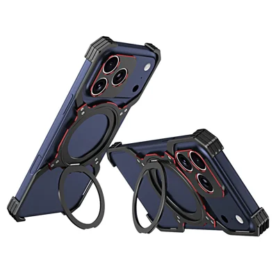 For iPhone 17 Pro Case Kickstand Metal Bumper Magnetic Phone Cover - Black  /  Red
