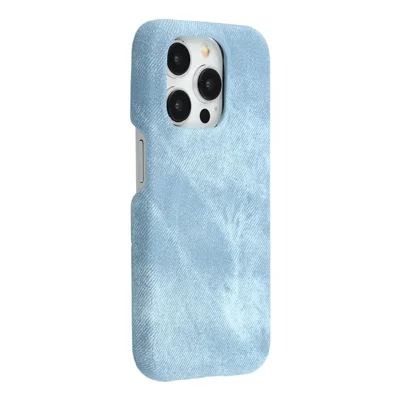 For iPhone 14 Pro Magnetic Case Denim Cloth Texture Leather + PC Shockproof Phone Cover - Baby Blue