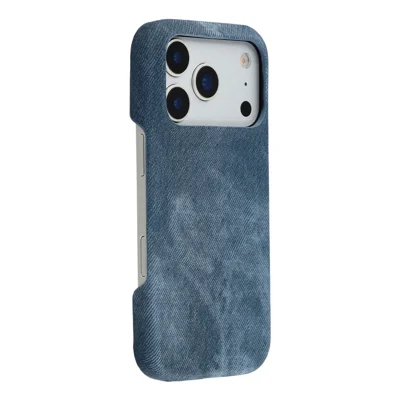 Voor iPhone 17 Pro Magnetische Hoesje met Stoffen Denimstructuur Leder + PC Stootvaste Telefoonhoes - Donkerblauw