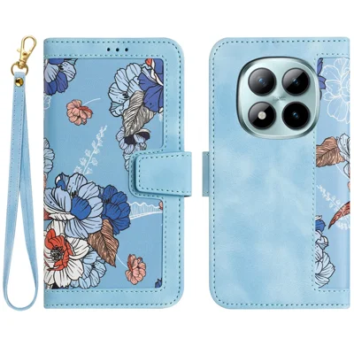 Xiaomi Redmi Note 15 Pro 5G hoes PU-leer bloemenmotief met kaartsleuven - Babyblauw