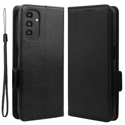 For Samsung Galaxy A14 5G / 4G Litchi Texture Phone Cover Shockproof PU Leather Magnetic Clasp Phone Case with Stand Wallet - Black