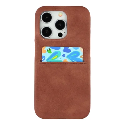 For iPhone 12 Pro Max Case Skin-Touch Leather + PC Phone Cover with Card Slot - Brown
