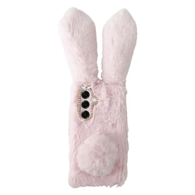 For Samsung Galaxy S26 Case Plush Cute Bunny Winter Fluffy TPU Phone Cover - Pink