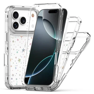 For iPhone 18 Pro Max / 17 Pro Max Case Clear Acrylic TPU Hybrid Phone Cover with Laser-printed Film - Stars