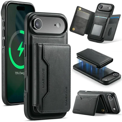 MAGKING K3 Series For iPhone Air Case Compatible with MagSafe Wallet PC + TPU + PU Phone Cover - Black