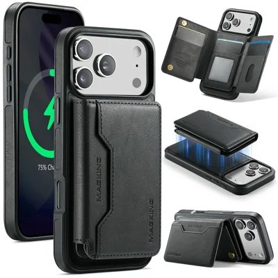 MAGKING K3 Series For iPhone 18 Pro / 17 Pro Case Compatible with MagSafe Wallet PC + TPU + PU Phone Cover - Black