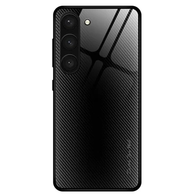 Coque de téléphone anti-rayures pour Samsung Galaxy S23+ Coque de téléphone avec texture fibre de carbone Verre trempé + TPU Noir
