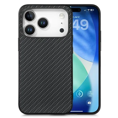 For iPhone 17 Pro Max Case Carbon Fiber Texture PU Leather + PC + TPU Phone Cover - Black