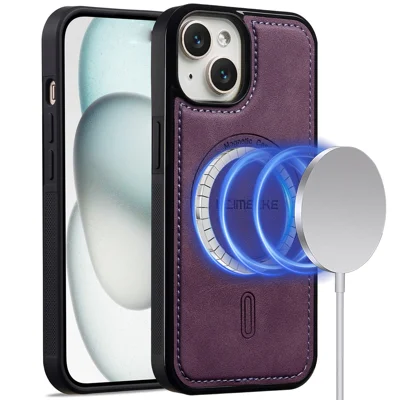 LC.IMEEKE L6 For iPhone 15 Plus / 14 Plus Case PU Leather Coated PC TPU Phone Cover Compatible with MagSafe - Purple