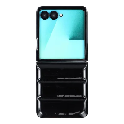 For Samsung Galaxy Z Flip7 5G Case Down Jacket PU Leather + PC Shockproof Phone Cover - Black