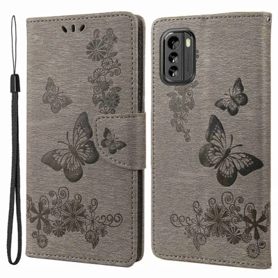 Étui à L'épreuve Des Chocs Pour Nokia G60 5G Portefeuille Téléphone Butterflies Fleur Impression pu Leather Flip Folio Téléphone Couverture Avec Support - Gris