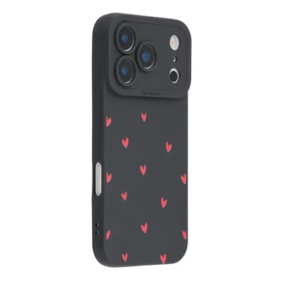 For iPhone 17 Pro Case Heart Pattern TPU Phone Back Cover - Black / Red Hearts
