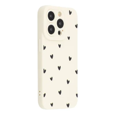 For iPhone 12 Pro Case Heart Pattern TPU Phone Back Cover - Antique White / Black Hearts