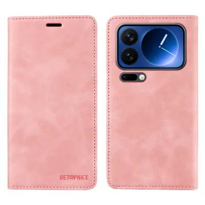BETOPNICE For Xiaomi 17 Pro Case  Magnetic Closure RFID Blocking Wallet Stand Leather Phone Cover - Pink