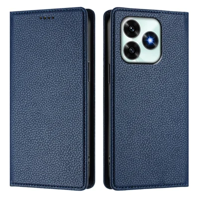 Etui portfelowe z blokadą RFID dla Honor X5c Plus 4G, skórzane etui z fakturą litchi - ciemnoniebieski