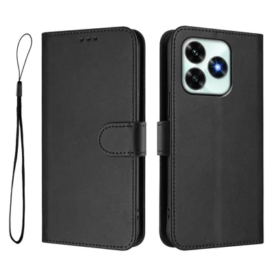 Etui portfelowe z blokadą RFID dla Honor X5c Plus 4G, etui ze sztucznej skóry z fakturą cielęcej z uchwytem i paskiem na nadgarstek - Czarny
