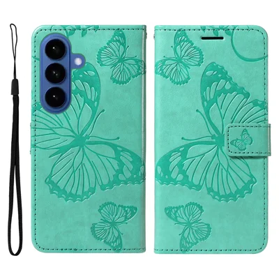 For Samsung Galaxy S27 / S26 Wallet Case Floral Butterfly Imprinted Leather Phone Cover Stand -  Green