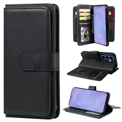 For Samsung Galaxy S27 / S26 Leather Case with 10 Card Holder Phone Cover Stand - Black