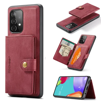 JEEHOOD For Samsung Galaxy A33 5G Case  J01 Retro Leather Phone Back Cover with Detachable Magnetic Card Holder - Red