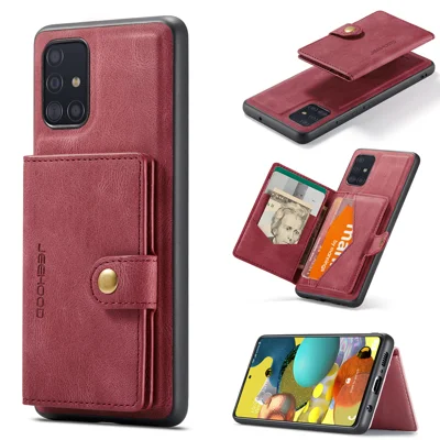 JEEHOOD For Samsung Galaxy A51 5G SM-A516 Case  J01 Retro Leather Phone Back Cover with Detachable Magnetic Card Holder - Red