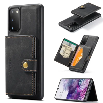 JEEHOOD For Samsung Galaxy S20 5G Case  J01 Retro Leather Phone Back Cover with Detachable Magnetic Card Holder - Black
