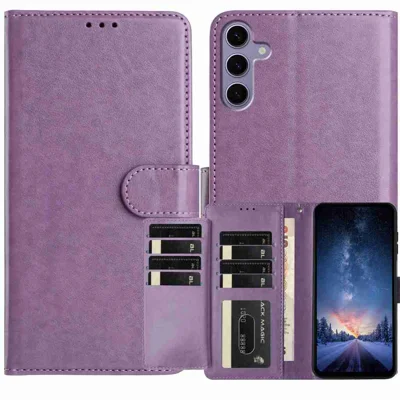For Samsung Galaxy S24 Wallet Phone Case Stand PU Leather Folio Flip Cover with 8 Card Slot - Purple