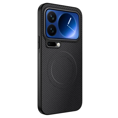WANLONFENG For Xiaomi 17 Pro Max Magnetic Case  TQ Series Carbon Fiber Texture PC TPU Phone Cover - Black