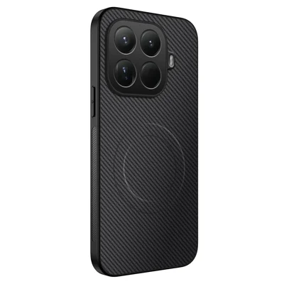 WANLONFENG For Xiaomi 15T Pro Magnetic Case  TQ Series Carbon Fiber Texture PC TPU Phone Cover - Black