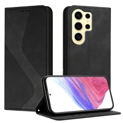 For Samsung Galaxy S24 Ultra Phone Cover Skin-touch Feel Leather Wallet Case with Stand - Black