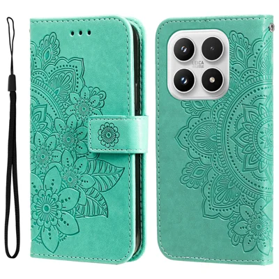 For Xiaomi 17 Case Floral Pattern PU Leather Wallet Stand Phone Cover - Green