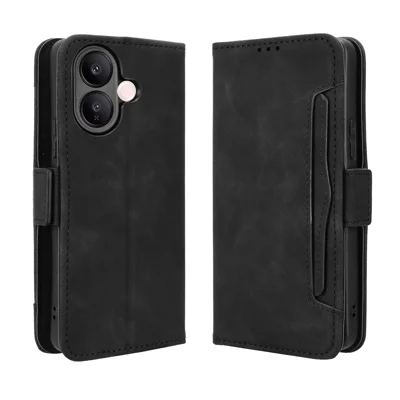 For vivo V60 Lite 5G Leather Case Phone Wallet Cover with Multiple Card Slots - Black