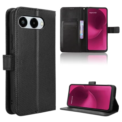 For T-Mobile T Phone 3 / T-Mobile REVVL 8 Leather Wallet Case with Strap Diamond Texture Phone Cover - Black