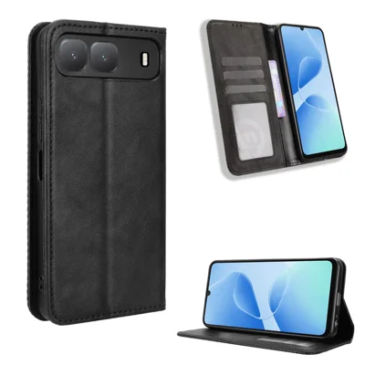 For TECNO Spark Go 5G Leather Case Wallet Stand Retro Texture Phone Cover - Black