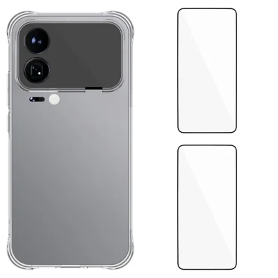 För Xiaomi 17 Pro Max TPU-hölse WANLONFENG WL2-serien 2,0 mm mobilhölse med 2 st härdat glasfilmer - Transparent