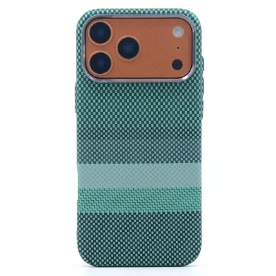 For iPhone 17 Pro Magnetic Case Carbon Fiber Texture Water Transfer PC Phone Cover - Emerald Green