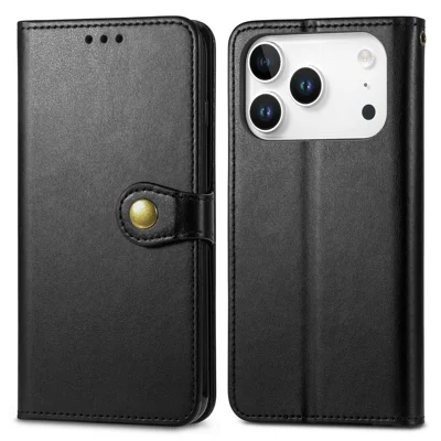 For iPhone 17 Pro Max Hoesje Portemonnee Stand Lederen Telefoonhoes met Polsbandje - Zwart