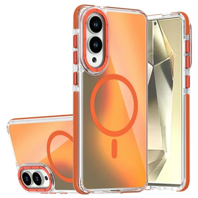 For Samsung Galaxy S25 Edge Magnetic Case Cute Fluorescent Design TPU Acrylic Phone Back Cover - Orange