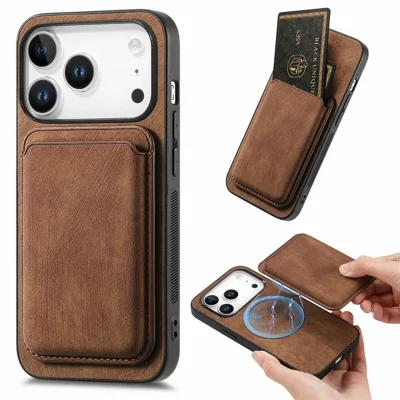 For iPhone 18 Pro / 17 Pro Case Retro Leather + TPU Phone Cover with Detachable Card Slot - Brown
